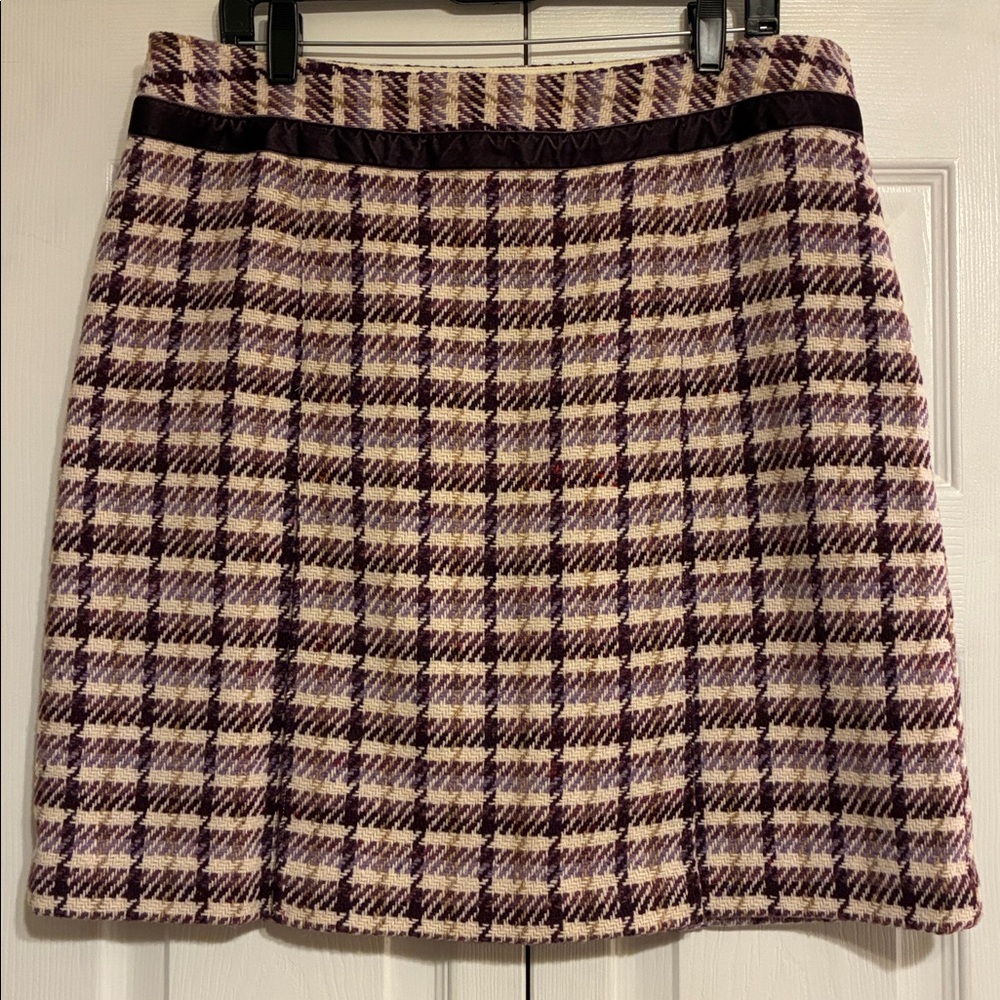 LOFT, Ann Taylor, Purple and Off White Plaid Mini Skirt